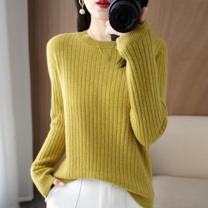 Damen Pullover Herbst Winter Langarm Pullover O-Ausschnitt Warmer Pullover Koreanische Mode Unterziehshirts Lockerer Jumper
