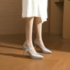 10522 [sheepskin] high heels women's thick heel 2025 new pointed Mary Jane shoes silver waterproof table shoes