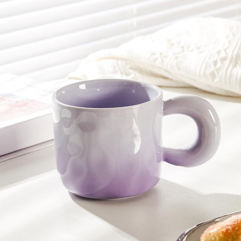 High Value Gradient Ceramic Cup Niche Design Sense Mug with Lid Spoon for Girls Coffee Cup Couple Drinking Water Cup