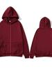 American Style Unisex Zip-Up Hooded Sweatshirt - Solid Color, Loose Fit (2025)