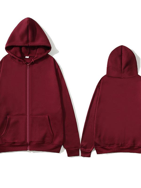 American Style Unisex Zip-Up Hooded Sweatshirt - Solid Color, Loose Fit (2025)