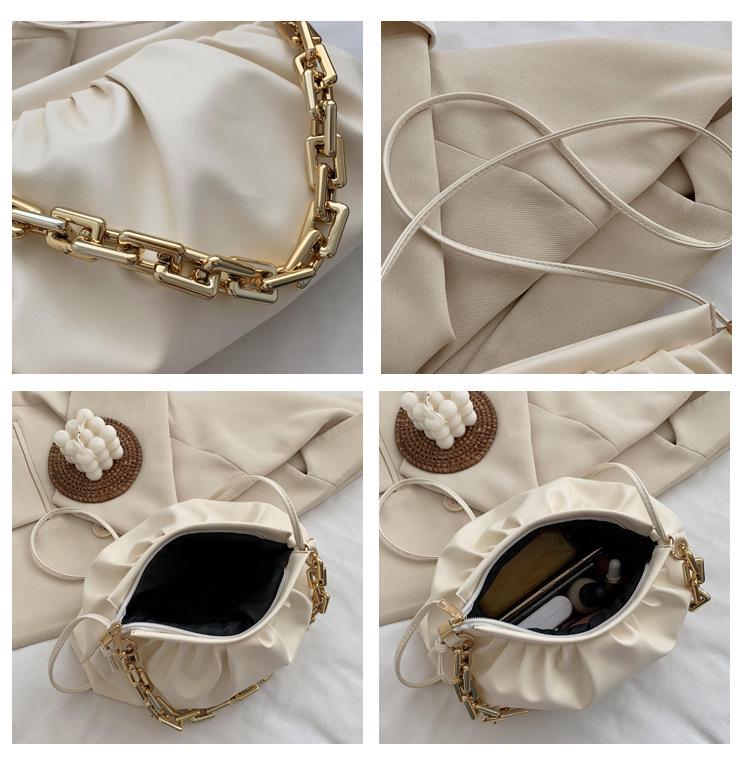 2020 Women's Chunky Chain Ruched Microfiber Crossbody Underarm Handbag