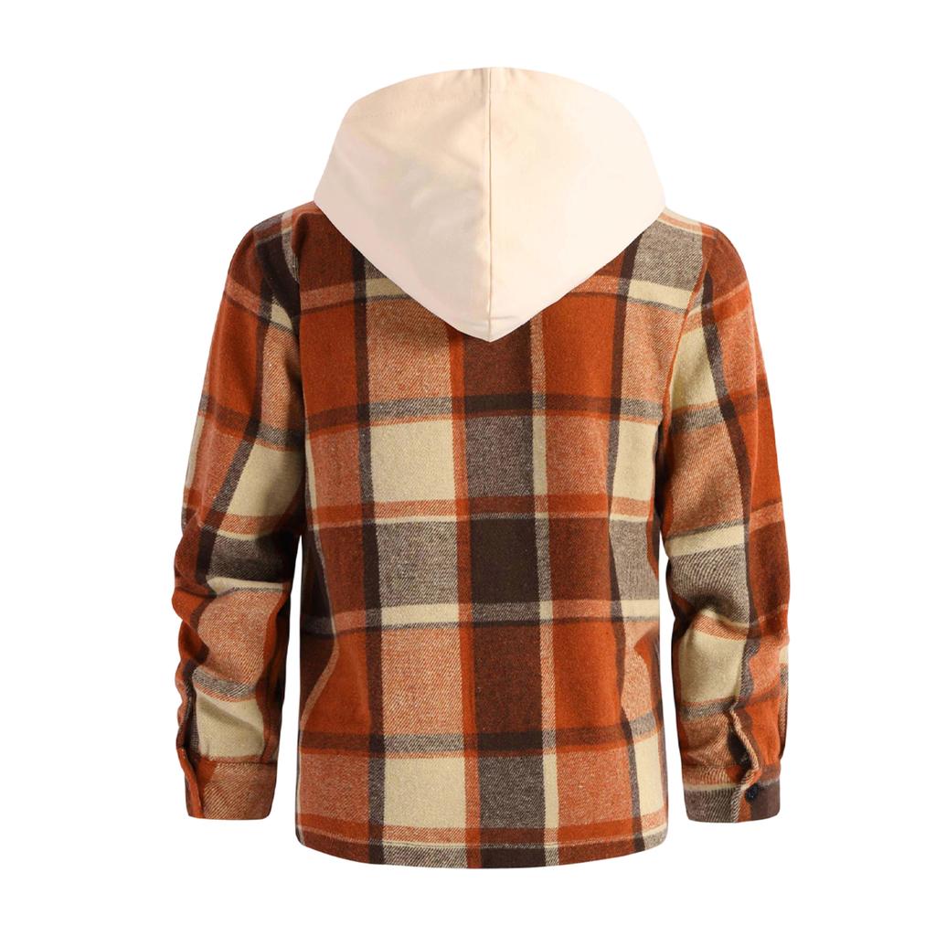 Men's Hooded Plaid Shirt Casual Loose Fit Jacket for Fall and Winter