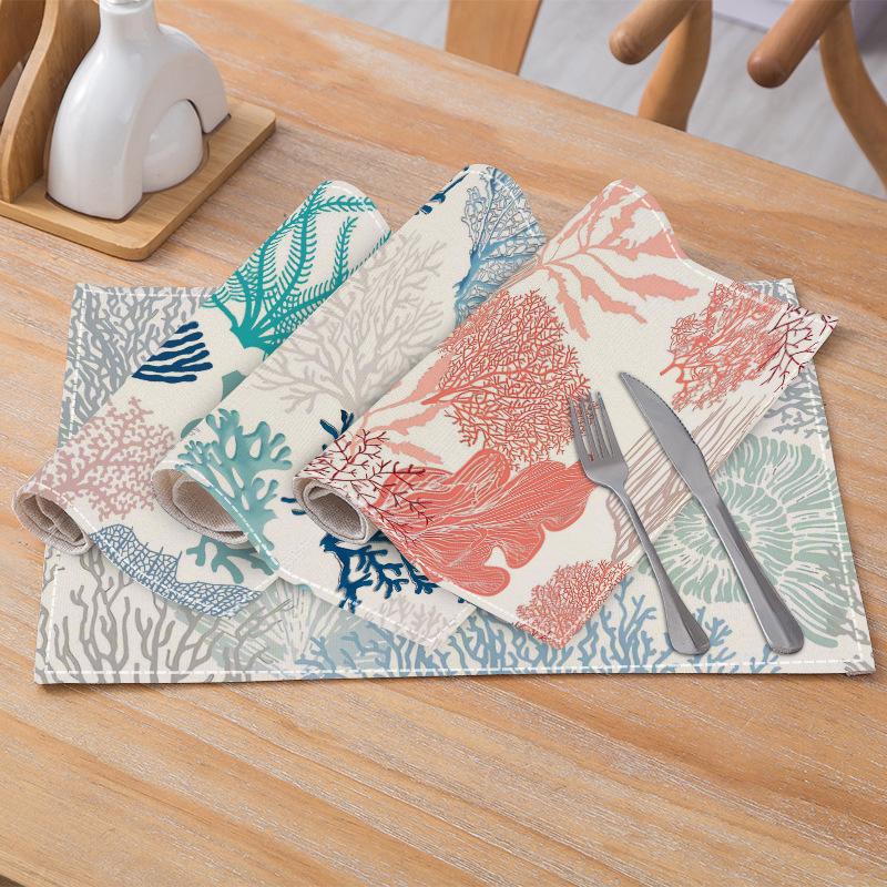 New Linen Placemats Abstract Shell Coral Rectangular Printed Insulation Mats Home Kitchen Dining Room Decorative Table Mats