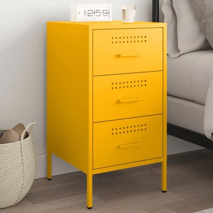 VidaXL Bedside Table, Bedside Cabinet with Legs, Nightstand with Drawers, Bedroom Nightstand, Yellow 843084