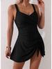 New Cross Pleated One-piece Swimsuit with Side Knot and Waist Cinching for Slimming, Bikini Swimsuit for Women's Summer Dress Set