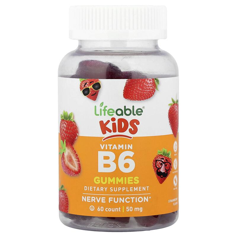 Kids Vitamin B6 Gummies, Strawberry, 50 mg, 60 Gummies