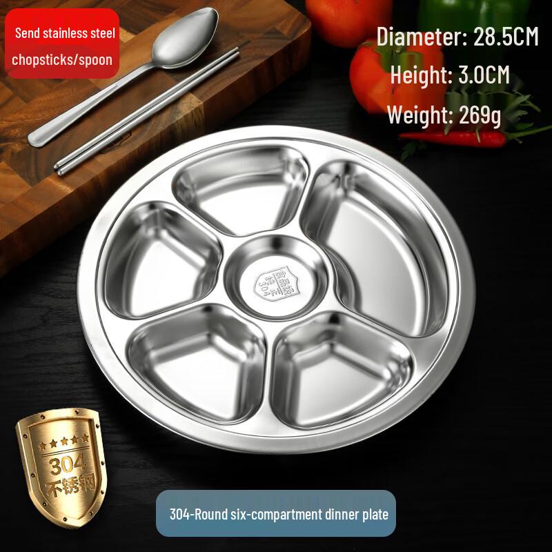 NaiDuo Stainless Steel Divided Round Meal Plates