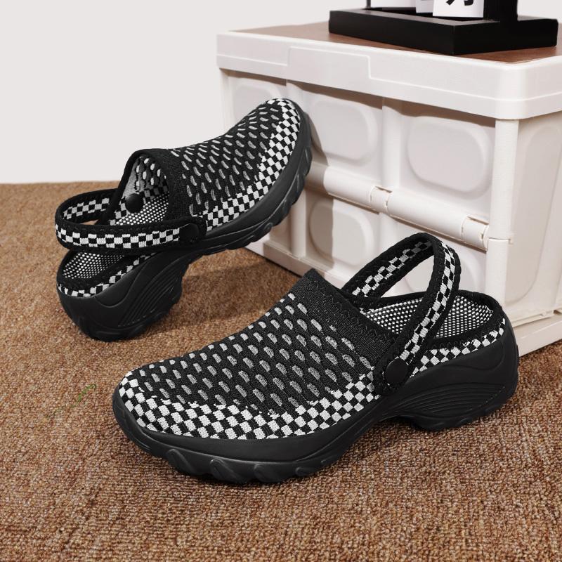 Women Round-toe Half Slippers Breathable Mesh 2 in 1 Slippers Ladies Elastic Casual Walking Shoes Lightweight Slip-ons