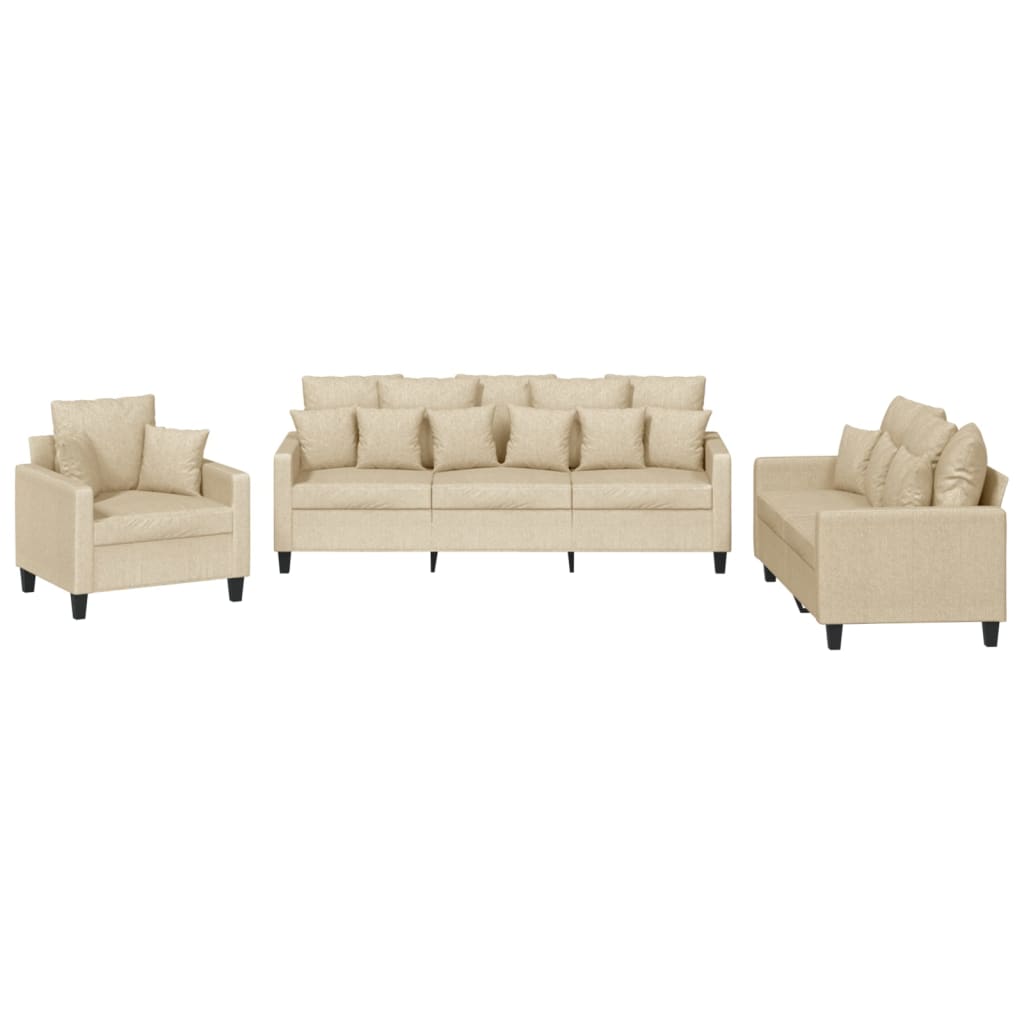 3 Piece Sofa Set with Cushions Cream Fabric