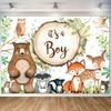 2D plane, 1 piece of forest-themed baby christening backdrop "It's a Boy" jungle theme, party, decoration