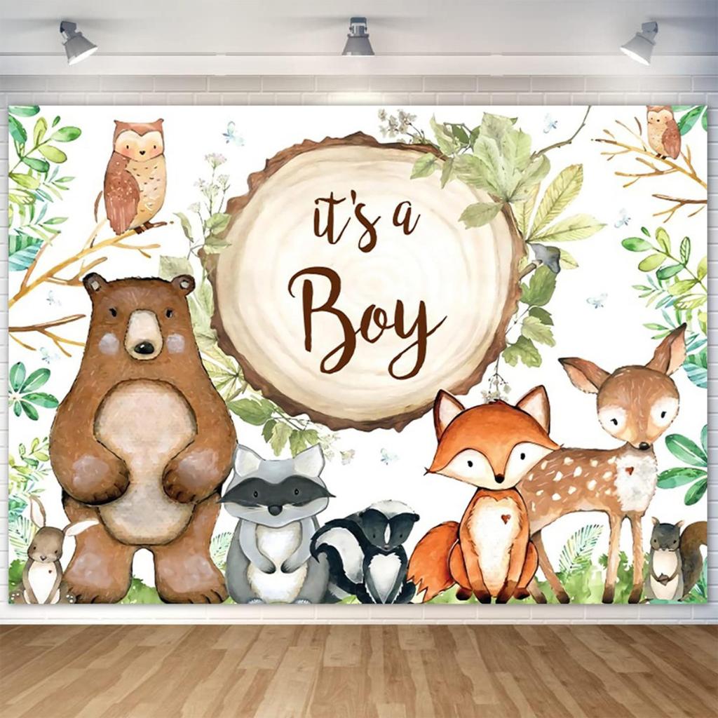 2D plane, 1 piece of forest-themed baby christening backdrop "It's a Boy" jungle theme, party, decoration