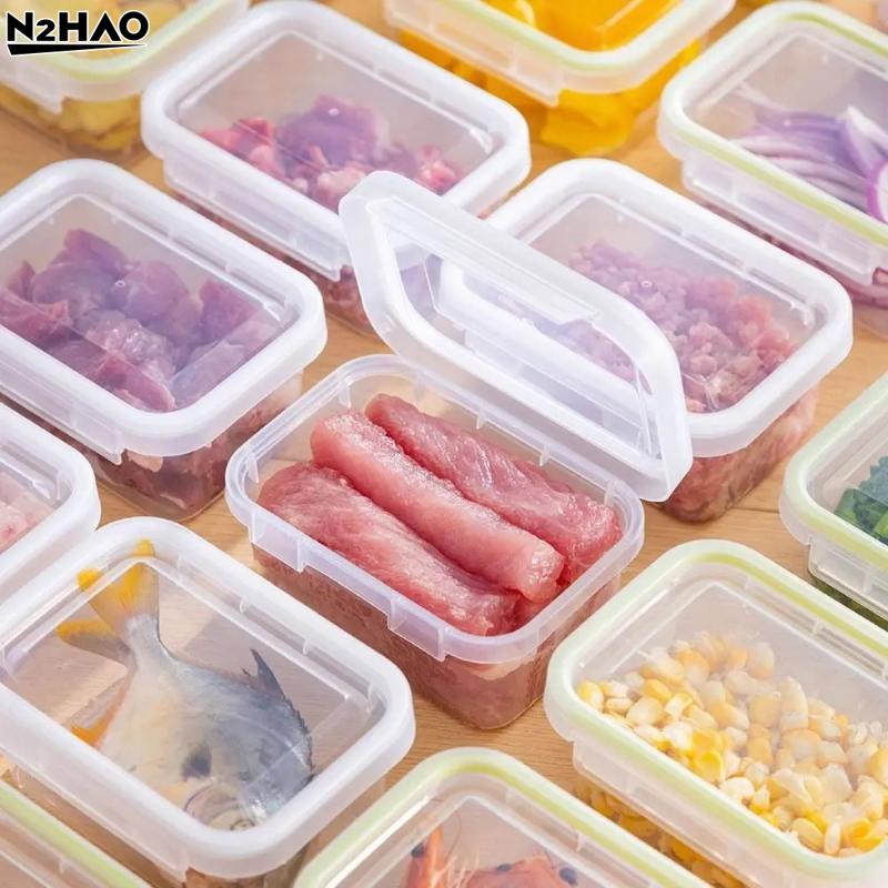 Portable Food Storage Box With Single Snap-On Cover Compartments For Sub-Packed Meat Onion Ginger Refrigerator Freezer Organizer