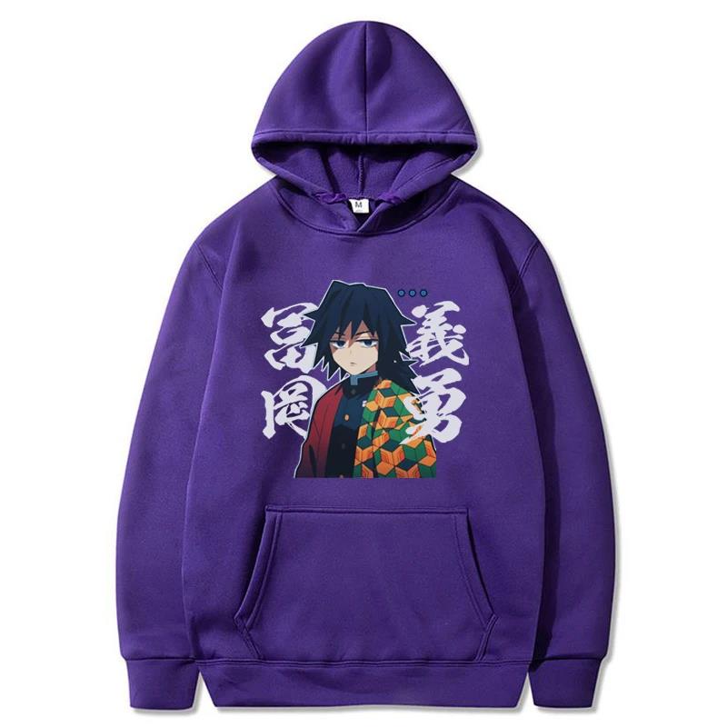 Japan Anime Demon Slayer Tomioka Giyuu Grafikdruck Kapuzenpullover Übergröße Herren Damen Sweatshirts Langarm Unisex Streetwear