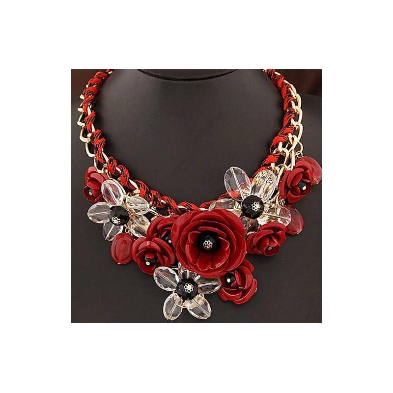 Retro Floral Acrylic Necklace With Cuban Chain For Women Summer Party Accessory
