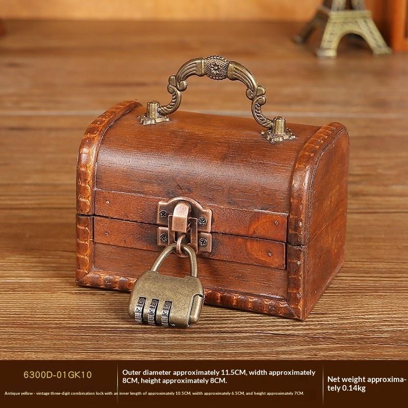 Lockable Wooden Storage Box Retro Vintage Keepsake Chest for Jewelry Necklace Postcard Collectibles Bedroom Home Decor