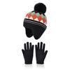 Children Winter Hat Gloves Set Faux Fur Ball Kids Beanie with Earflaps Thicken Warm Children Knitted Cap Suit 4-10Y