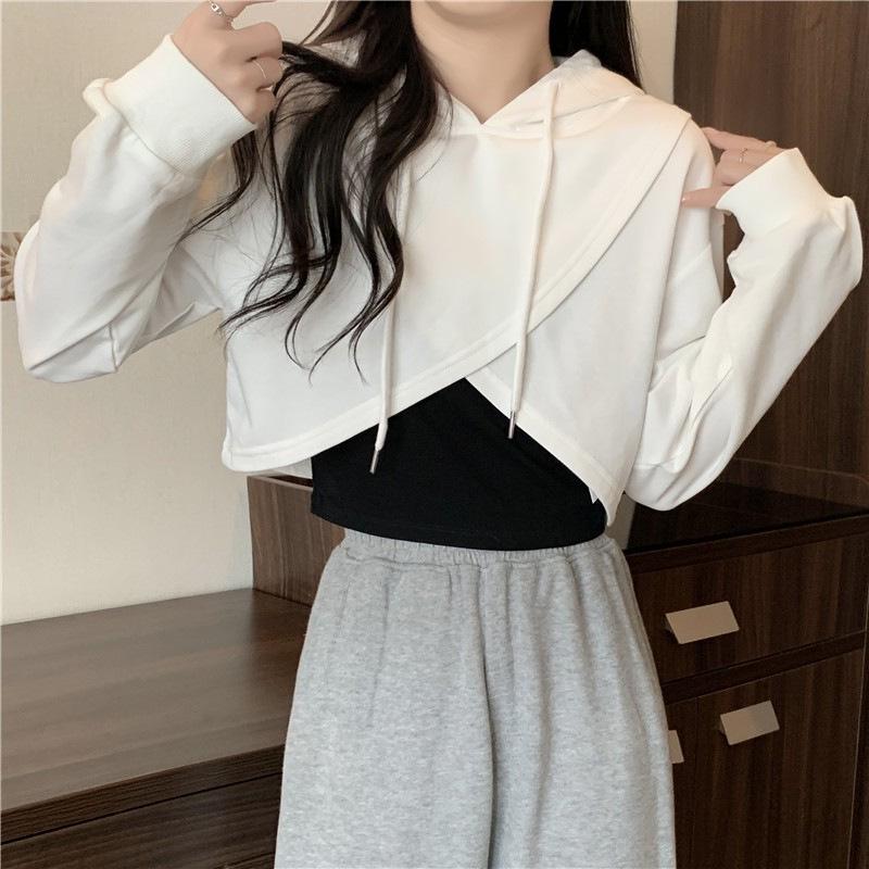 Women's Trendy Slimming Two-Piece Set: European and American Style Loose Fit Short Sweatshirt & Vest