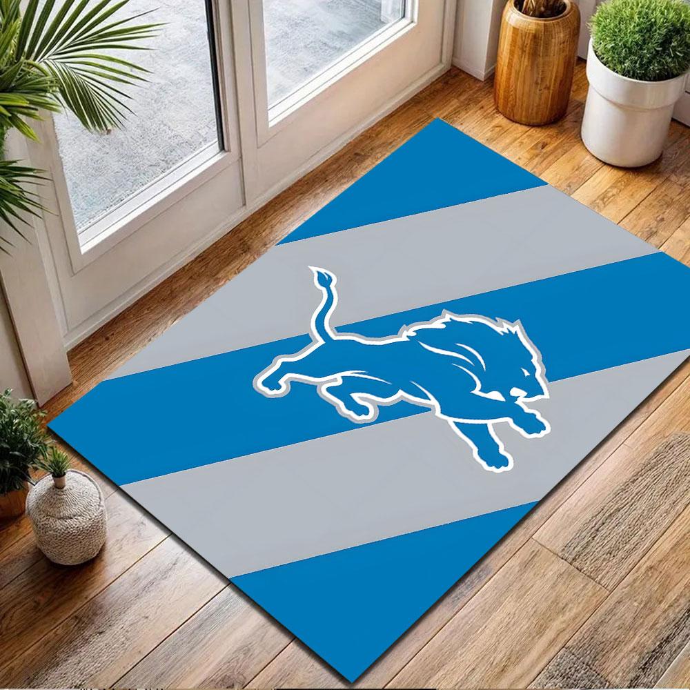 Blue Lion Design On Striped Background Patterned Carpet, Non Slip Mat Suitable for Living Room and Bedroom Sofas