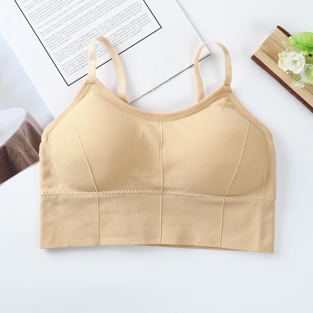 Women's Ribbed V-Neck Cami Top, Seamless U-Back Bralette with Built-in Bra