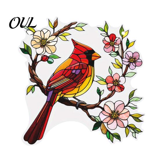 Bird Lover Ornament 1/2Pcs Acrylic Red Hanging Decoration, Standing on Flower Wall Branch Ornament, Indoor Outdoor Window Decor Decorative Pendant