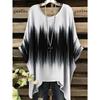 Women 's T-Shirt Simple Color Gradient Print Elegant Irregular Hem O- Neck Women's Clothing T-Shirt Vacation Clothes for Woman