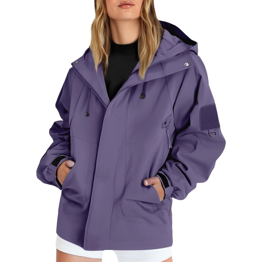 Women's Solid Color Long Sleeved Hooded Outdoor Suit Windproof And Waterproof Thin Jacket