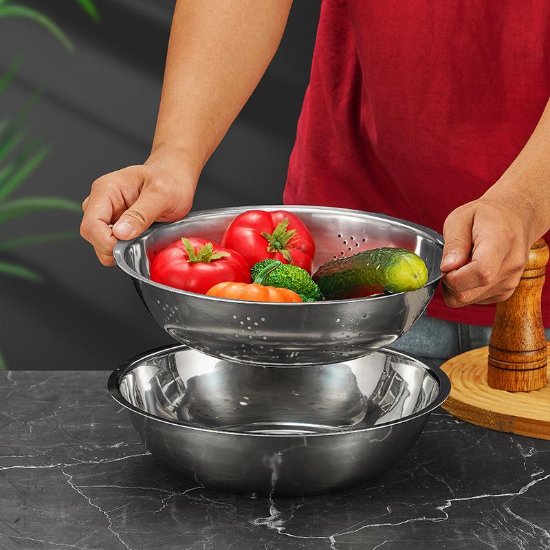 Stainless Steel Multi-functional Rice and Vegetable Washing & Grating Basin Set with Colander (3 Pieces)