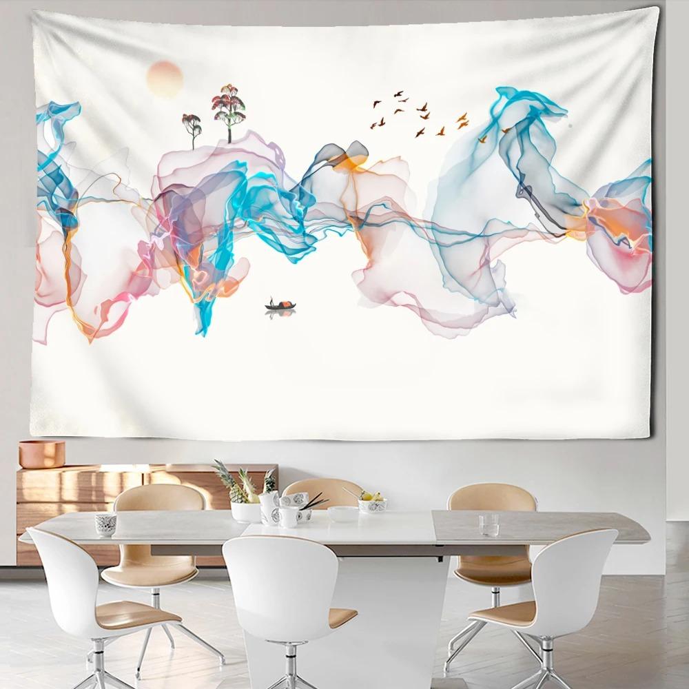 Line ink mountain view tapestry bohemian style background cloth beautiful home decoration room dormitory bedside hanging cloth