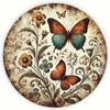 1pc Vintage Butterfly Wreath Metal Tin Sign 8x8 Inch Retro Round Wall Decor Home Kitchen Art