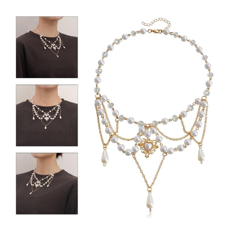 Modische Quasten-Halskette Elegante mehrschichtige Halskette Perlen-Halskette Schlüsselbein-Kette Schmuckzubehör für Damen