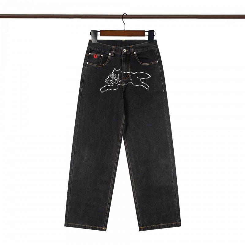 BBC ICECREAM Graphic Embroidered Denim Shorts Mens High Street Straight Leg Fashion Casual