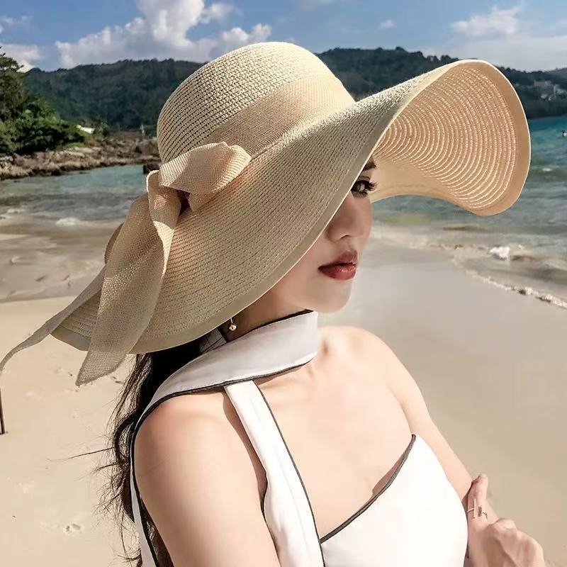 Lace Lace Beach Hat Straw Hat Women's Summer Curled Seaside Hollow Lafite Sun Hat Big Brim