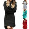 Long Hoodie Solid Color Drawstring Autumn Winter Large Pocket Irregular Hem Hooded Dress for Daily Wear