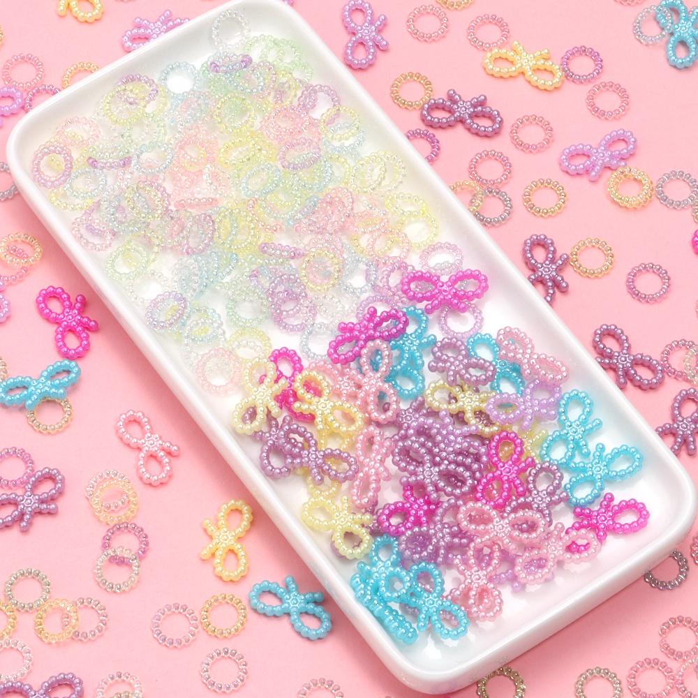 100-200Pcs Candy Color Acrylic Beads Charm Round Bow Mixed Color Small Pearl Beads DIY Crafts Nail Art Hairpins Jewelry Ornament