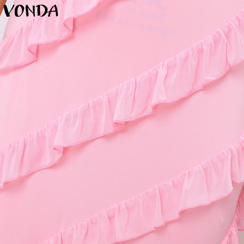 VONDA Women Sling Sleeveless Front Ruffled Thin Bodycon Long Party Dress