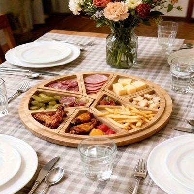 Wooden Serving Tray with 8 Removable Dividers Multi-Compartment Platter for Fruits Snacks Nuts Charcuterie Board Versatile Cheese Party Tray