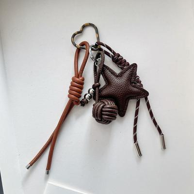 Star Faux Leather Handmade Diy Rope Keychain High-End Style Bag Charm With Star Pendant Anti-Loss Faux Leather Accessory