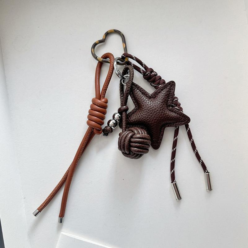 Star Faux Leather Handmade Diy Rope Keychain High-End Style Bag Charm With Star Pendant Anti-Loss Faux Leather Accessory