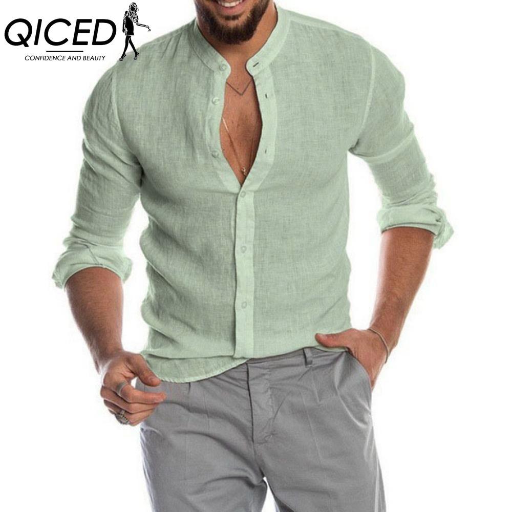 QICED Bavlněné tričko s dlouhým rukávem Pánská móda Volné tričko S potiskem Soucitné tričko