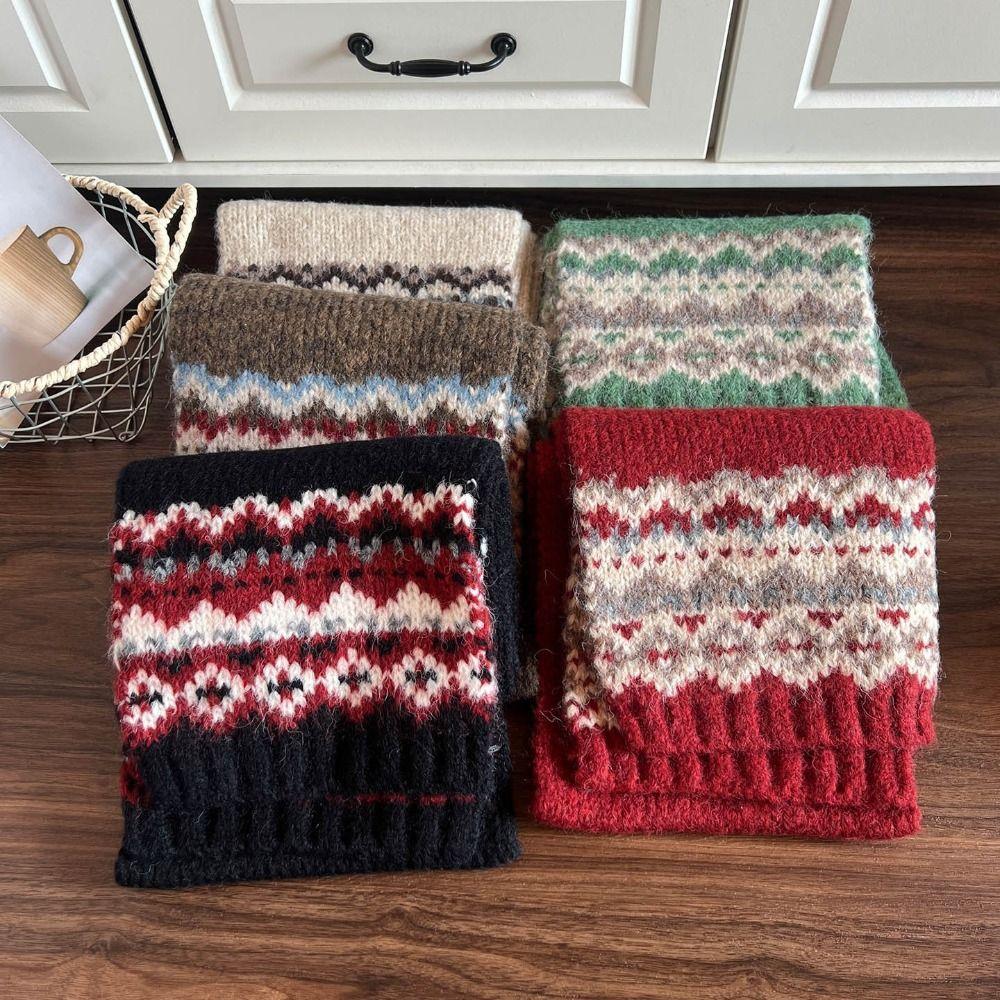 Plush Winter Cashmere Scarves Thicken Fair Isle Style Shawl Jacquard Knitted Scarf Autumn Winter