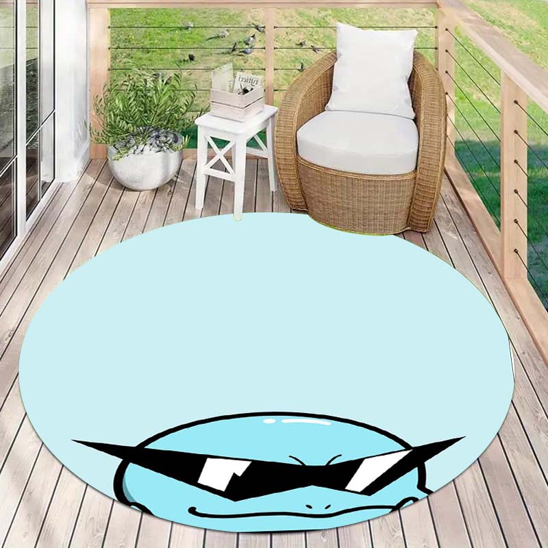 Water Type Pokemon Squirtle Round Area Rug Lovely Character Design Indoor Decor Mat 80cmx80cm