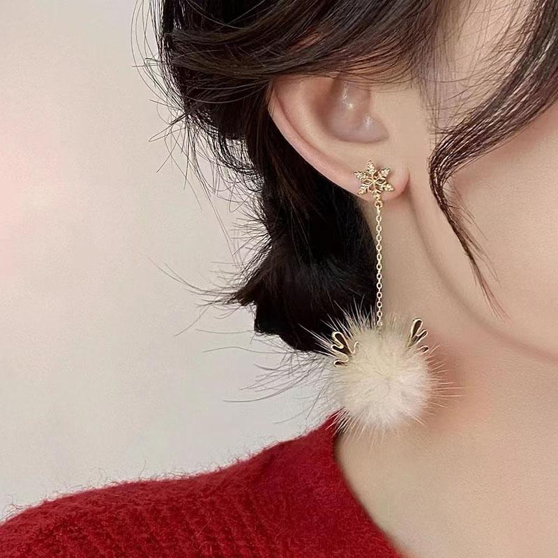 Niedliche Pompon-Kugel Schleife Schneeflocke Elch Ohrringe Weihnachten Süßer Modeschmuck für Frauen und Mädchen Neujahrsgeschenke