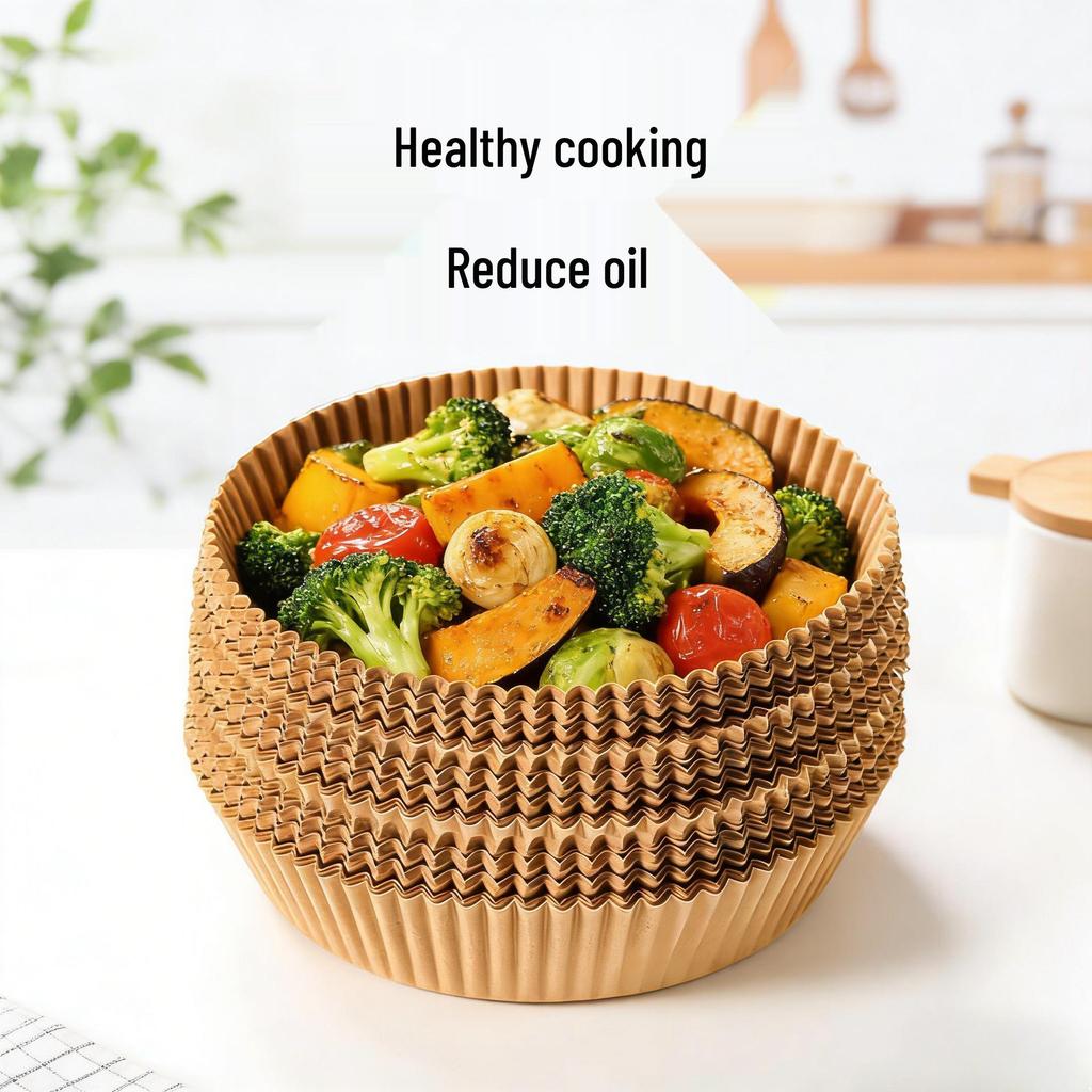 High-Temp Resistant Oil-Absorbing Air Fryer Paper Liners - Food Grade, Round, Ideal for Baking & BBQ