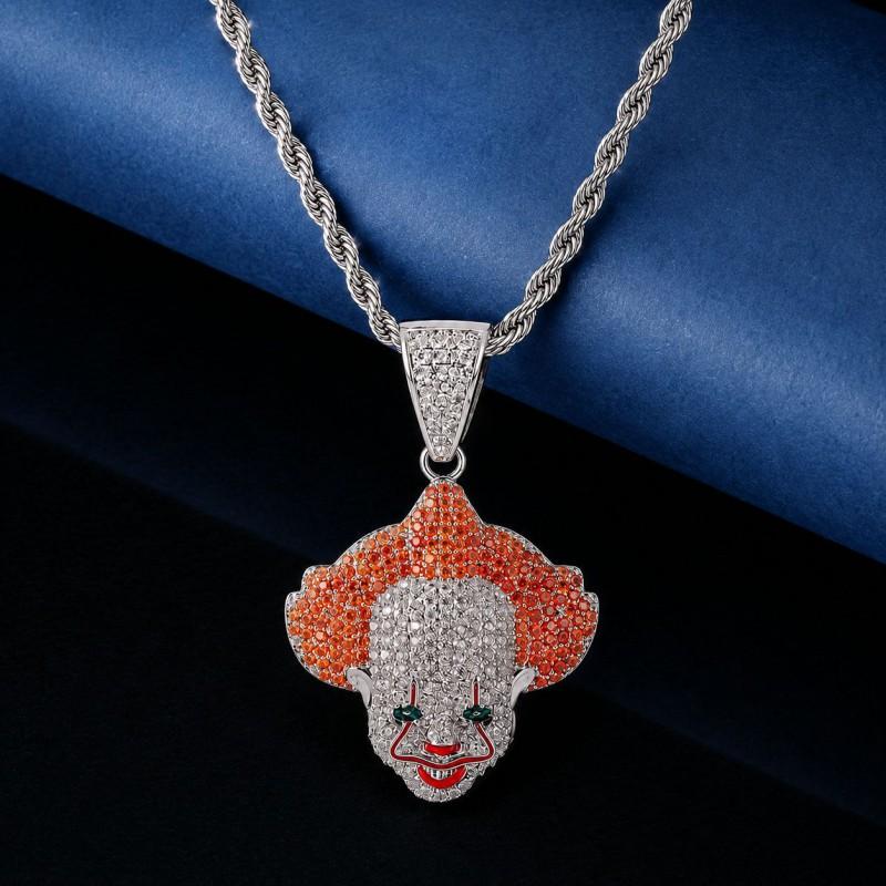 Hip Hop Cartoon Clown Pendant Necklace Copper Inlaid Zirconia Mens Jewelry