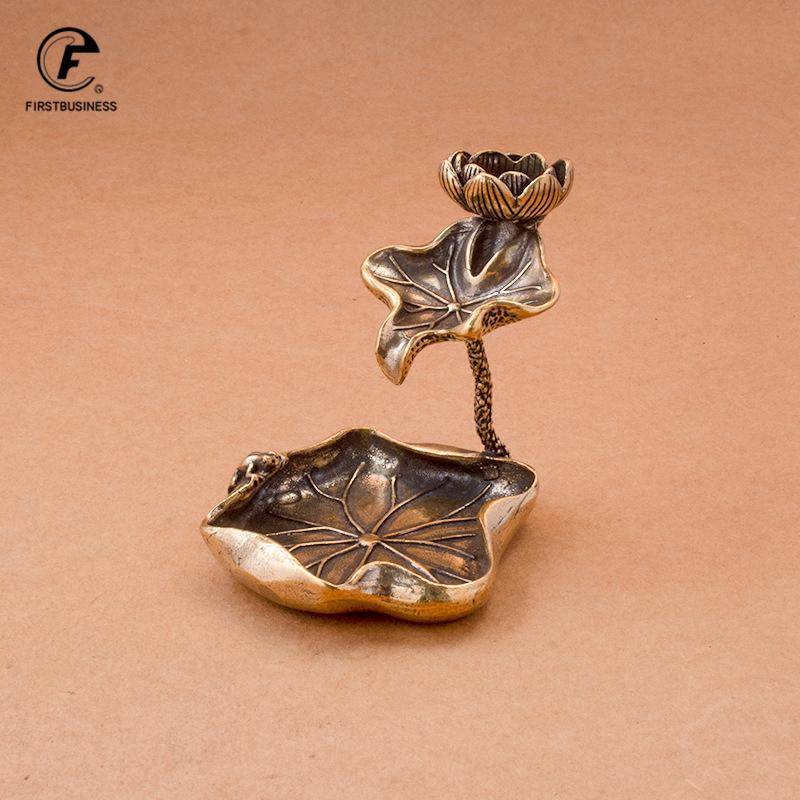 Antique Brass Lotus Leaf Backflow Incense Burner Decorations Solid Pure Copper Frog Lotus Pond Censer Holder Ornaments Tea Pets