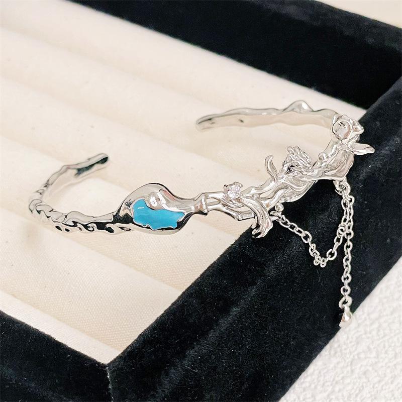 Sea Blue Enamel Rose Open Bracelet Fashion Bracelet Personality High Sense Pleated Personality Irregular Bracelet