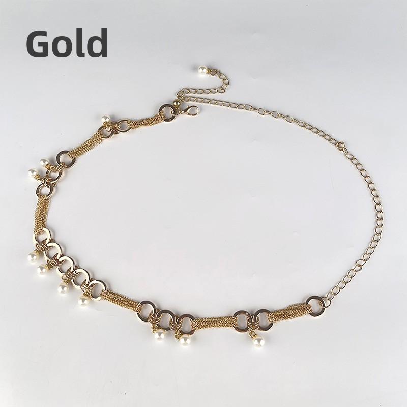 Mary Women s elegant high-end waist chain - pearl & metal chain belt