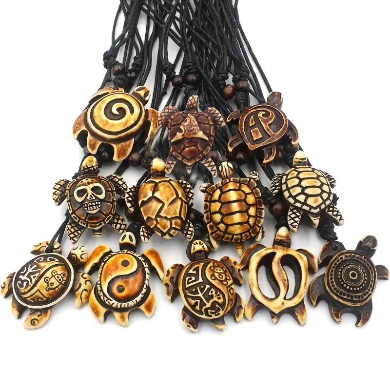 Men's Carved Sea Turtles Pendant Necklaces Vintage Turtle Jewelry Couple Necklace