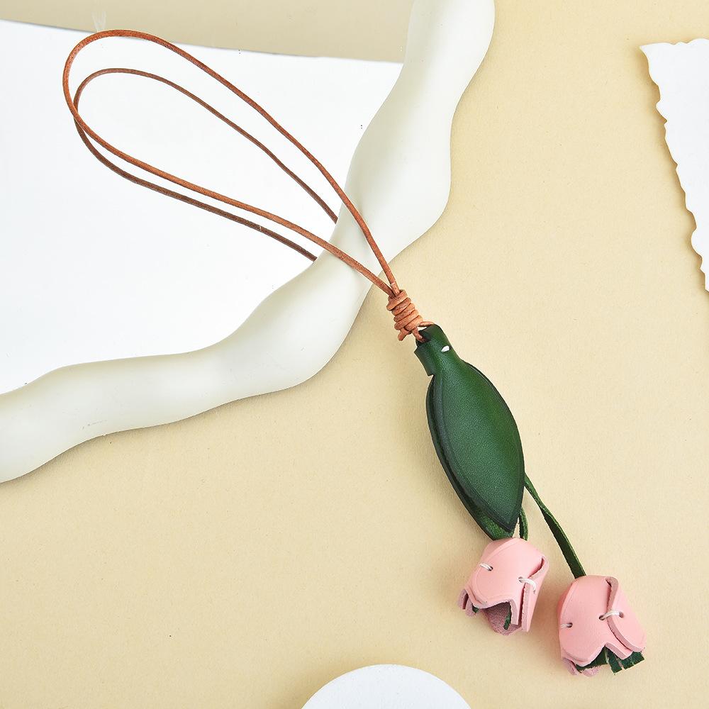 Leather Flower Bag Pendant Femininity Handmade Leather Pendant Portable Carry-On Bag Ins Style